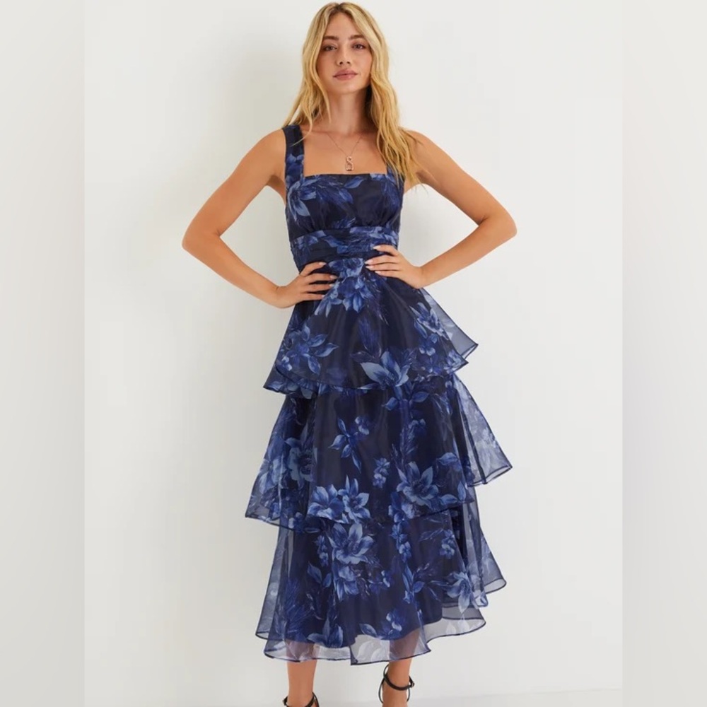 Lulus Floral Tiered Midi Dress